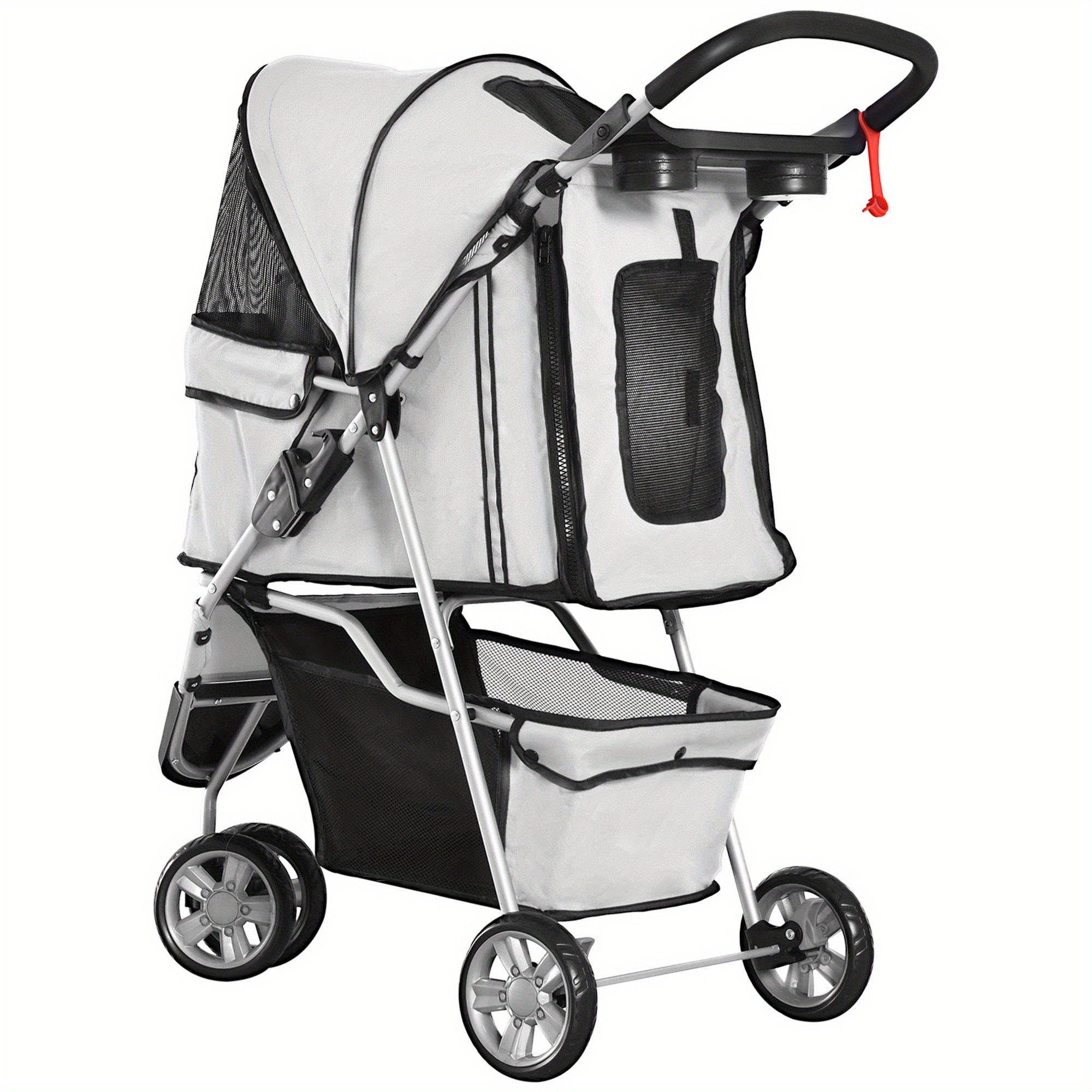 Pet Travel Stroller Cat Dog Pushchair Trolley Puppy Jogger Carrier 3 Wheels for Small Miniature Dogs (Grey)