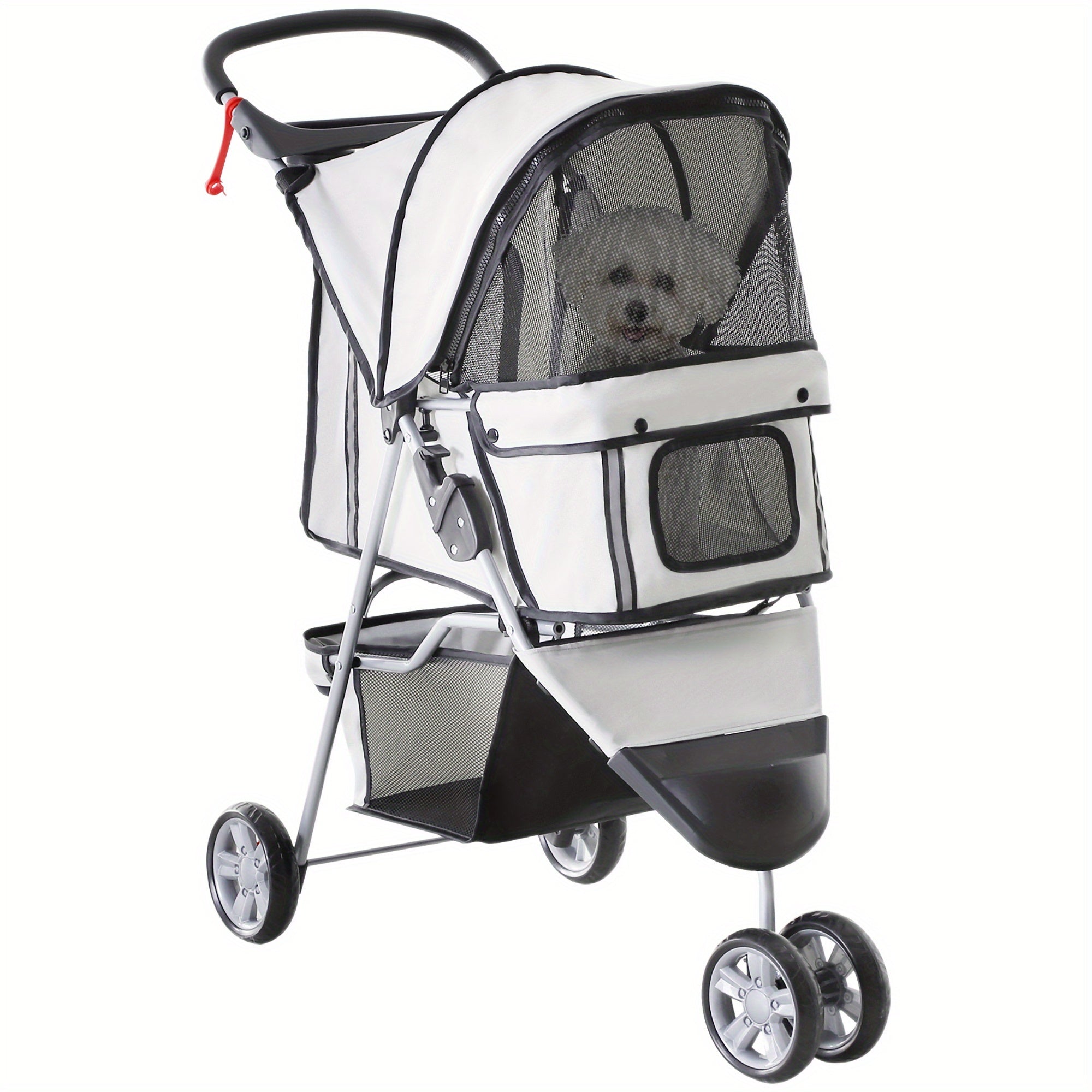 Pet Travel Stroller Cat Dog Pushchair Trolley Puppy Jogger Carrier 3 Wheels for Small Miniature Dogs (Grey)