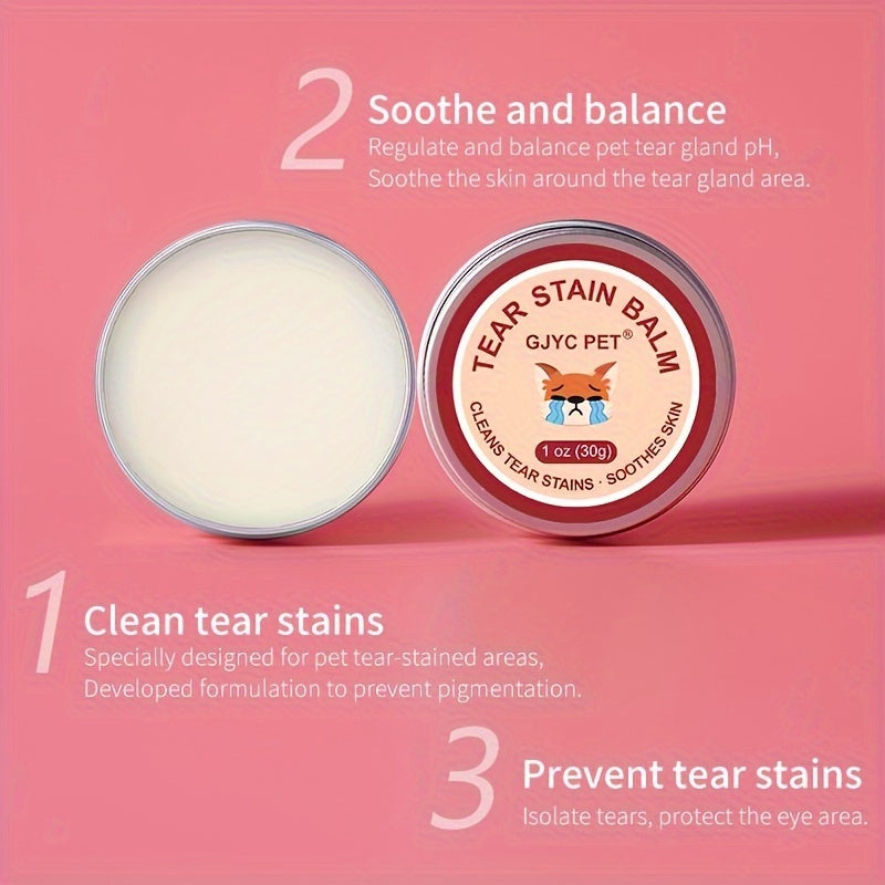 GJYC Pet Tear Stain Balm for Dogs and Cats – Gentle Eye Cleaner, Removes Tear Marks and Secretions – Soothing, Non-Irritating Formula for Pet Eye Care, 1 oz (30g)