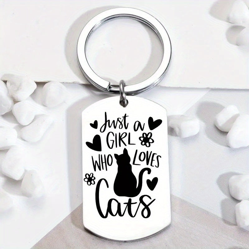 A   Who Loves Cats Keychain Cute Stainless Steel Key Chain Ring Purse Bag Backpack Charm Birthday Christmas Gift for Women Girls Cat Mom Mother