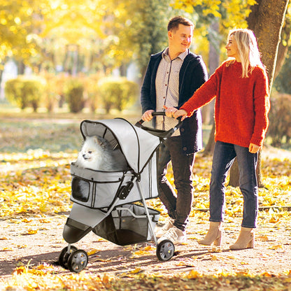 Pet Travel Stroller Cat Dog Pushchair Trolley Puppy Jogger Carrier 3 Wheels for Small Miniature Dogs (Grey)