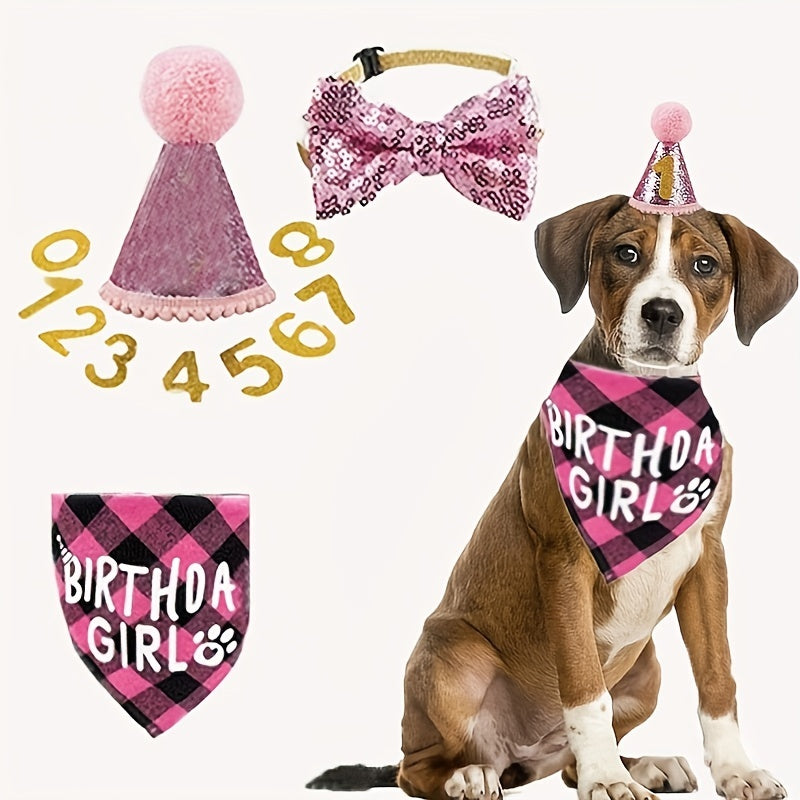 Pet Birthday Essentials Kit - Vibrant Bandana and Party Hat Set for Cats and Dogs - Perfect Gift and Decoration for Your Furry Friend&