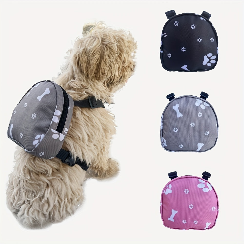 1pc Adjustable Dog Backpack, Polyester Pet Snack Bag, Outdoor Travel Simple Style Puppy Carry Pack With Bone Pattern