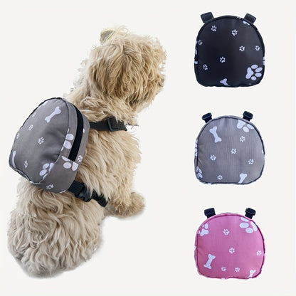 1pc Adjustable Dog Backpack, Polyester Pet Snack Bag, Outdoor Travel Simple Style Puppy Carry Pack With Bone Pattern