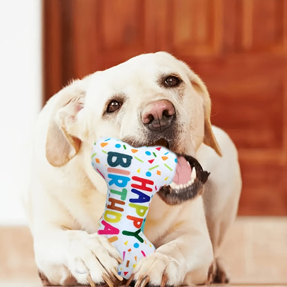 Squeaky Birthday Bone-Shaped Plush Dog Toy - Durable Chew and Interactive Play for All Breeds Dog Toys for Aggressive Chewers