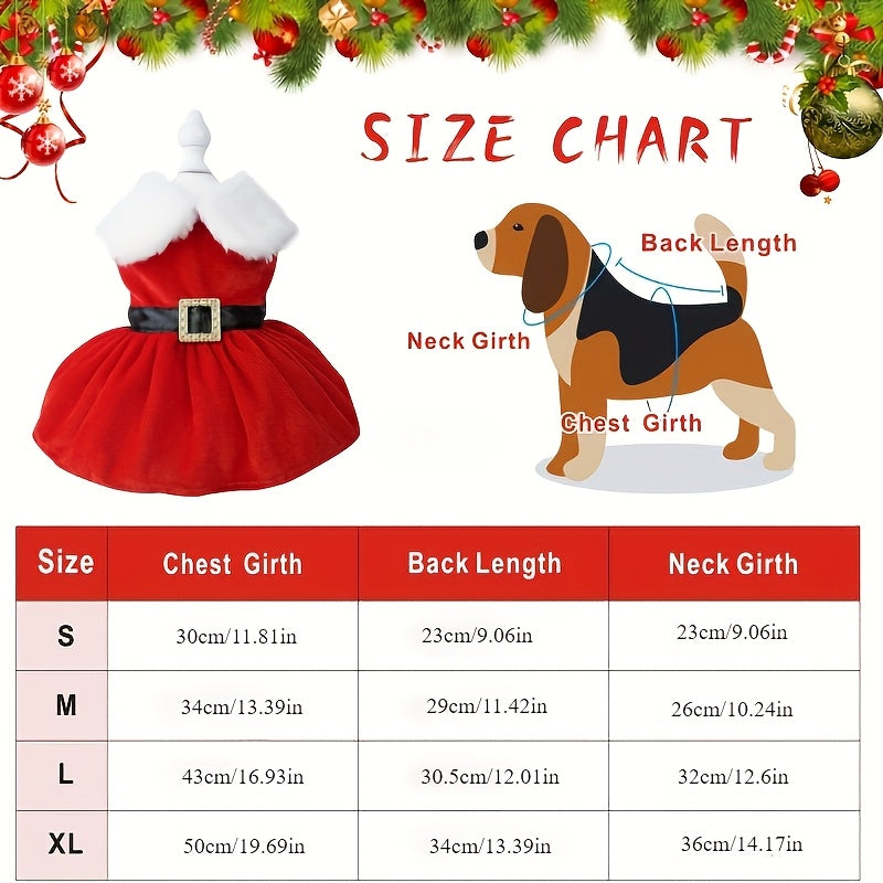 Festive Red Velvet Christmas Dog Dress with Belt - Cozy Winter Pet Apparel for Small to Medium Breeds