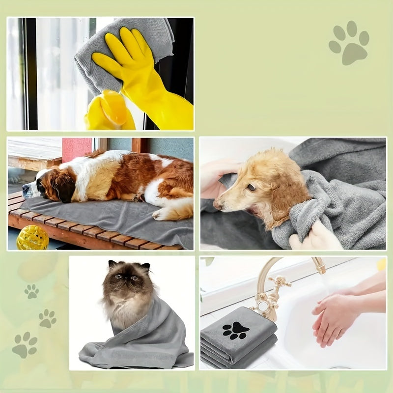 Ultra-Absorbent Microfiber Dog Towel - Quick Dry, Soft &amp; Thick Pet Bathing Cloth with Embroidered Paw Design