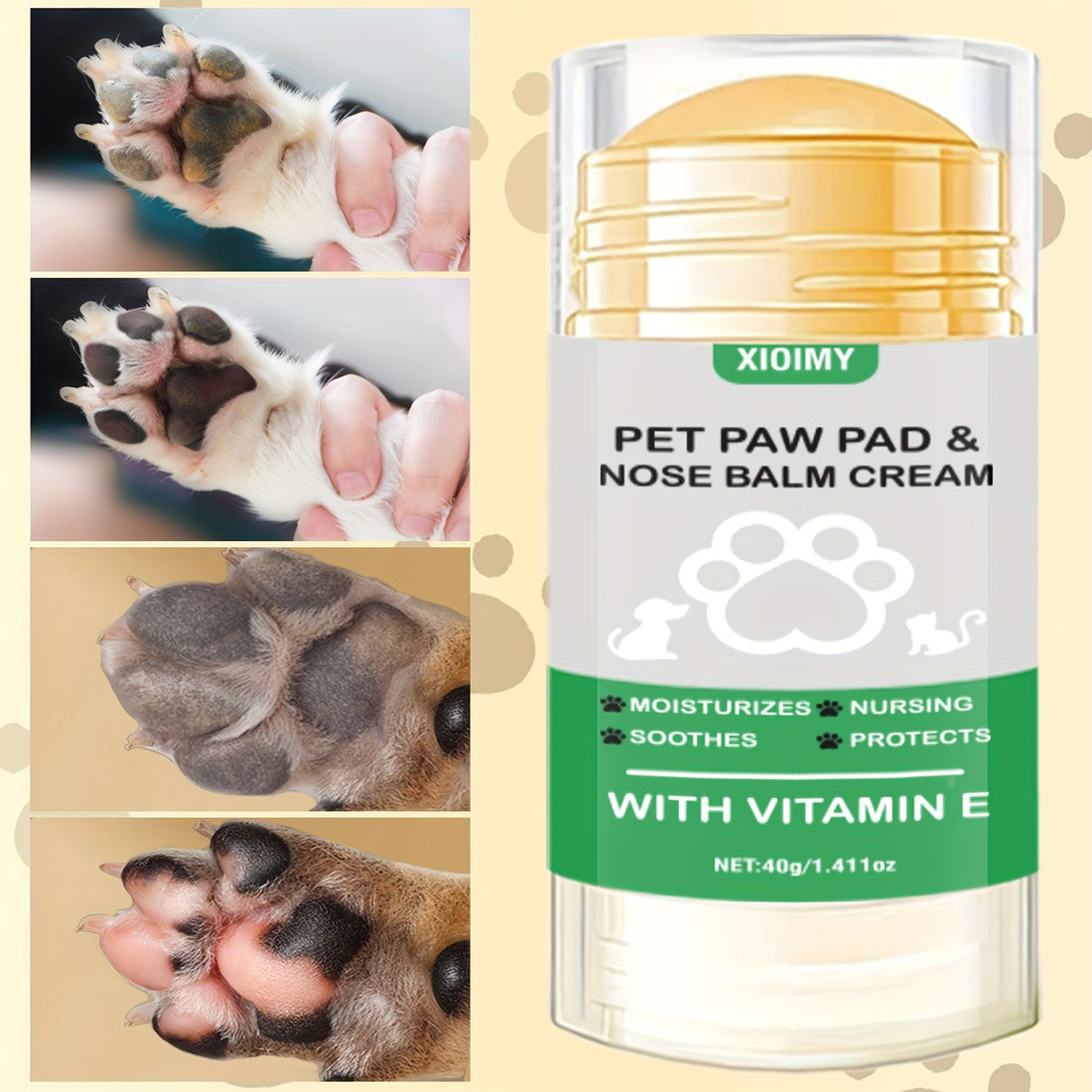 Xioimy Pet Paw Pad &amp; Nose Balm Cream 1.411oz - Moisturizing Stick for Cats &amp; Dogs, Soothes Dry Cracks, Deep Hydration for Pet Paws and Noses, All Season Protection with Vitamin E, Portable &amp; Unscented