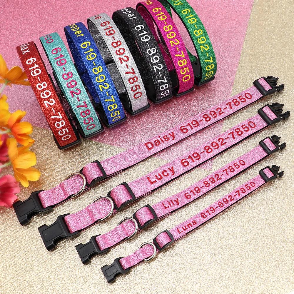 Adjustable Nylon Embroidered Dog Collar - Custom ID Name for Small to Large Dogs - Paws &amp; Purrfections