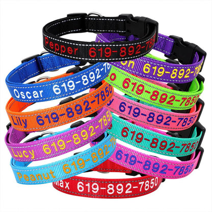 Adjustable Nylon Embroidered Dog Collar - Custom ID Name for Small to Large Dogs - Paws &amp; Purrfections