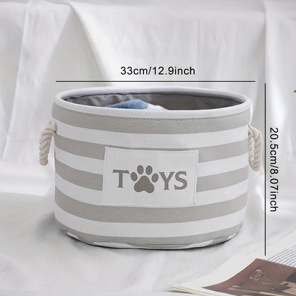 1pc Foldable Striped Pet Toy Basket, Dog Toy Storage Box With Woven Rope Handle, Pet Storage Bin For Dog Toys And Accessories