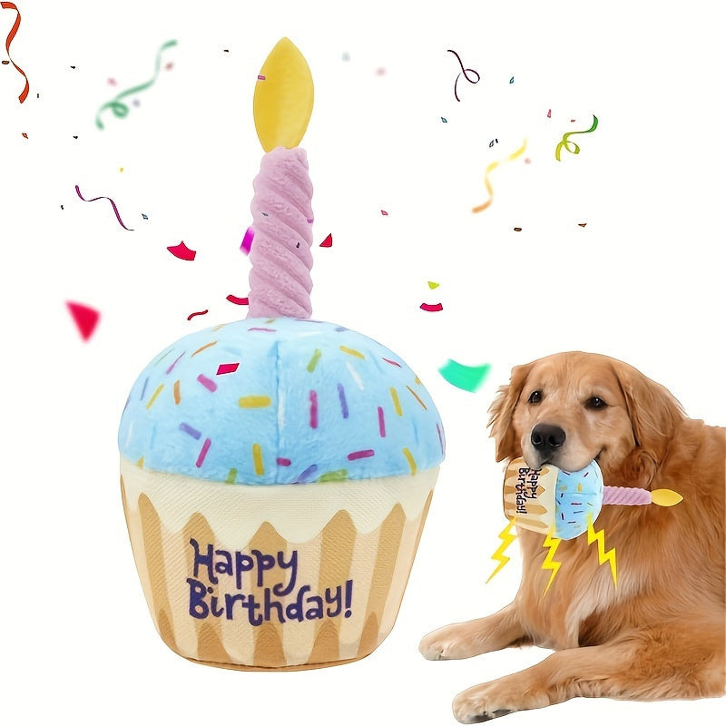 Squeaky Plush Dog Birthday Cake Toy - 20.32cm Party Favor for All Breeds, Durable Chew-Resistant Gift for Small to Large Pups