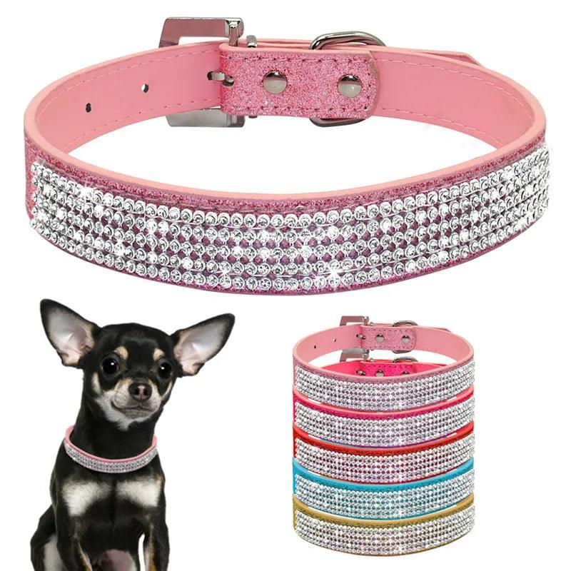 Bling Rhinestone PU Leather Crystal Diamond Puppy Collar - Luxury Pet Accessories - Paws &amp; Purrfections