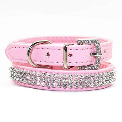 Bling Rhinestone PU Leather Crystal Diamond Puppy Collar - Luxury Pet Accessories - Paws &amp; Purrfections