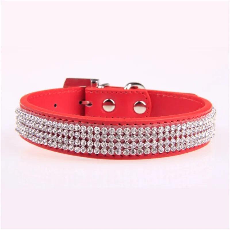 Bling Rhinestone PU Leather Crystal Diamond Puppy Collar - Luxury Pet Accessories - Paws &amp; Purrfections