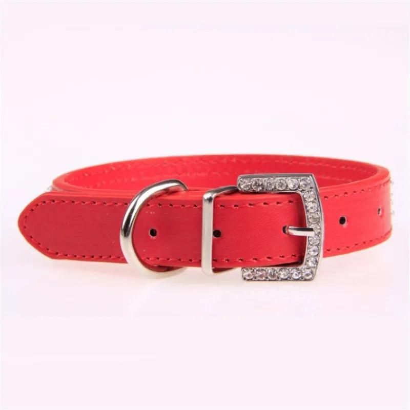 Bling Rhinestone PU Leather Crystal Diamond Puppy Collar - Luxury Pet Accessories - Paws &amp; Purrfections