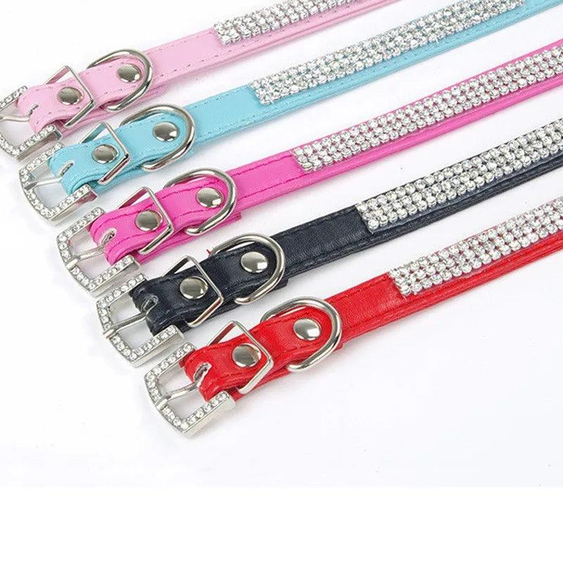 Bling Rhinestone PU Leather Crystal Diamond Puppy Collar - Luxury Pet Accessories - Paws &amp; Purrfections