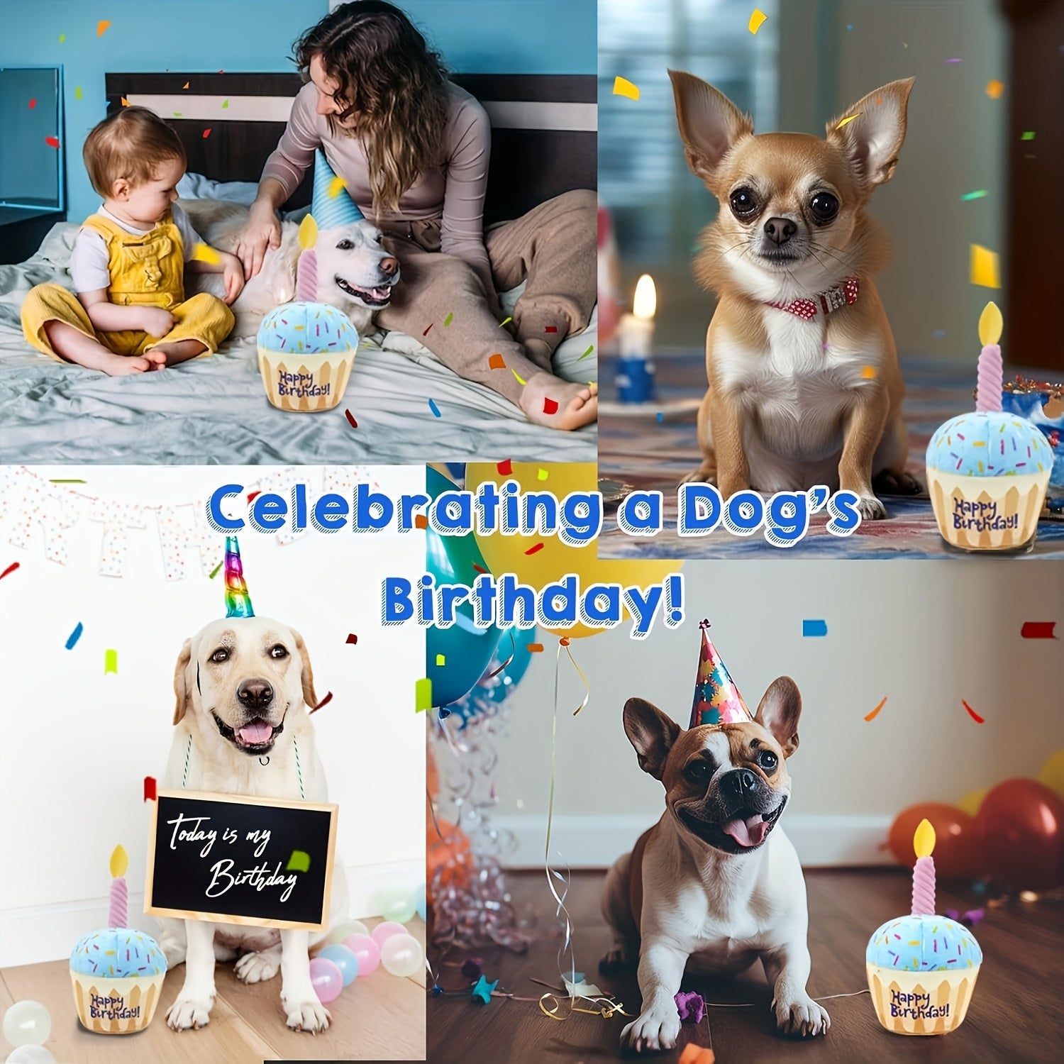 Squeaky Plush Dog Birthday Cake Toy - 20.32cm Party Favor for All Breeds, Durable Chew-Resistant Gift for Small to Large Pups