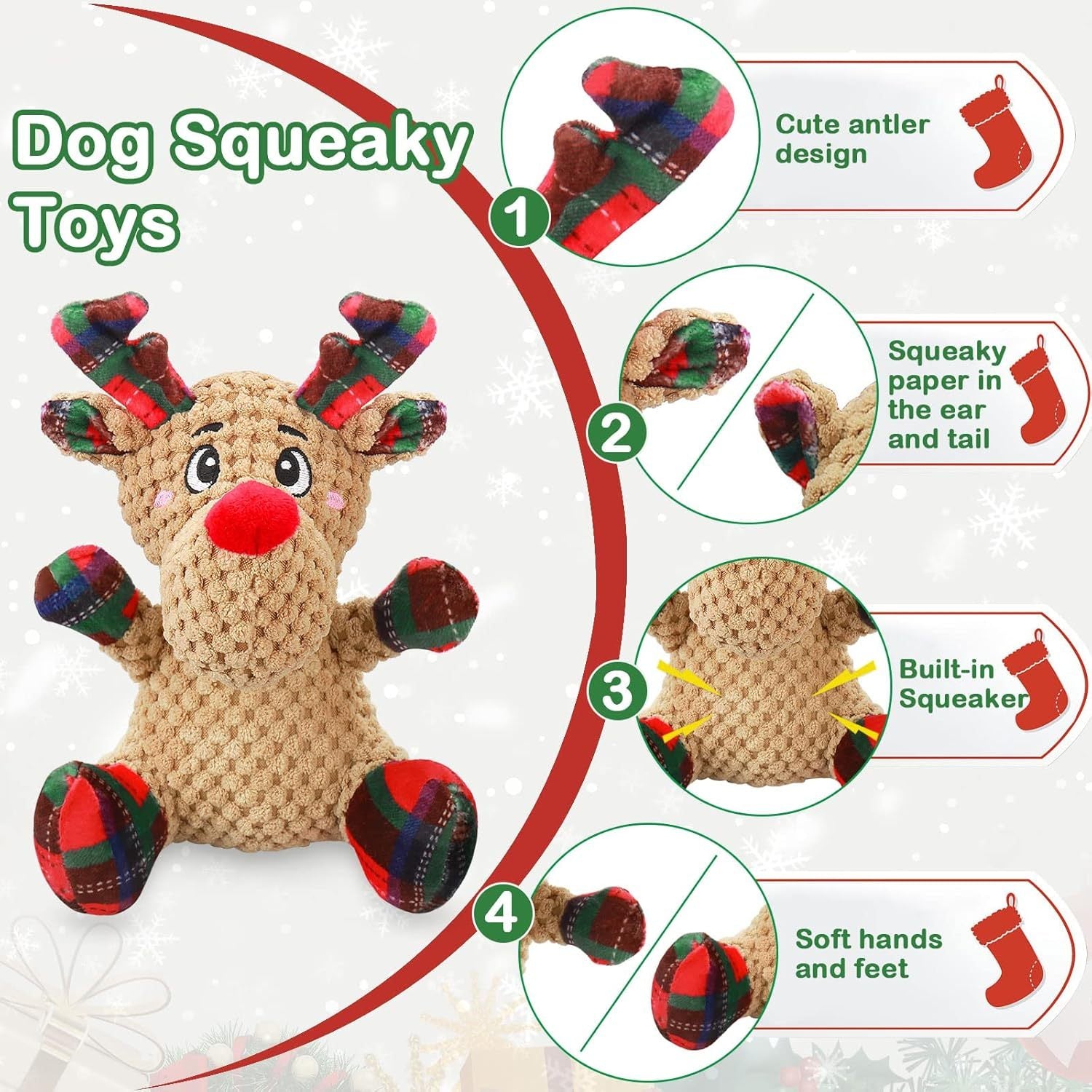 Rustic Reindeer Squeaky Dog Toy, Interactive Plush with Crinkle Paper, Cartoon Design, Soft Chew Toy for Puppies and Small Dogs, Training and Boredom Relief, No Batteries Included