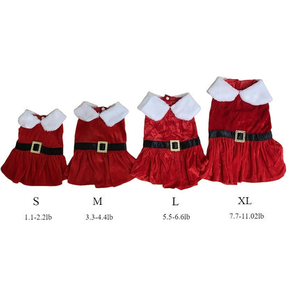 Festive Red Velvet Christmas Dog Dress with Belt - Cozy Winter Pet Apparel for Small to Medium Breeds