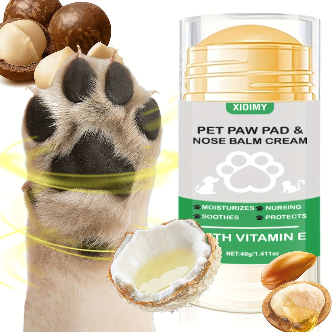 Xioimy Pet Paw Pad &amp; Nose Balm Cream 1.411oz - Moisturizing Stick for Cats &amp; Dogs, Soothes Dry Cracks, Deep Hydration for Pet Paws and Noses, All Season Protection with Vitamin E, Portable &amp; Unscented