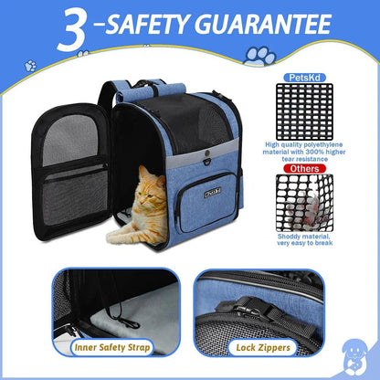 Dog Carrier Bag Pet Double Shoulder Backpack Sturdy Frame Breathable Foldable Dog Double Doors Bag Fits 20 lbs Pets Travel Set - Paws &amp; Purrfections