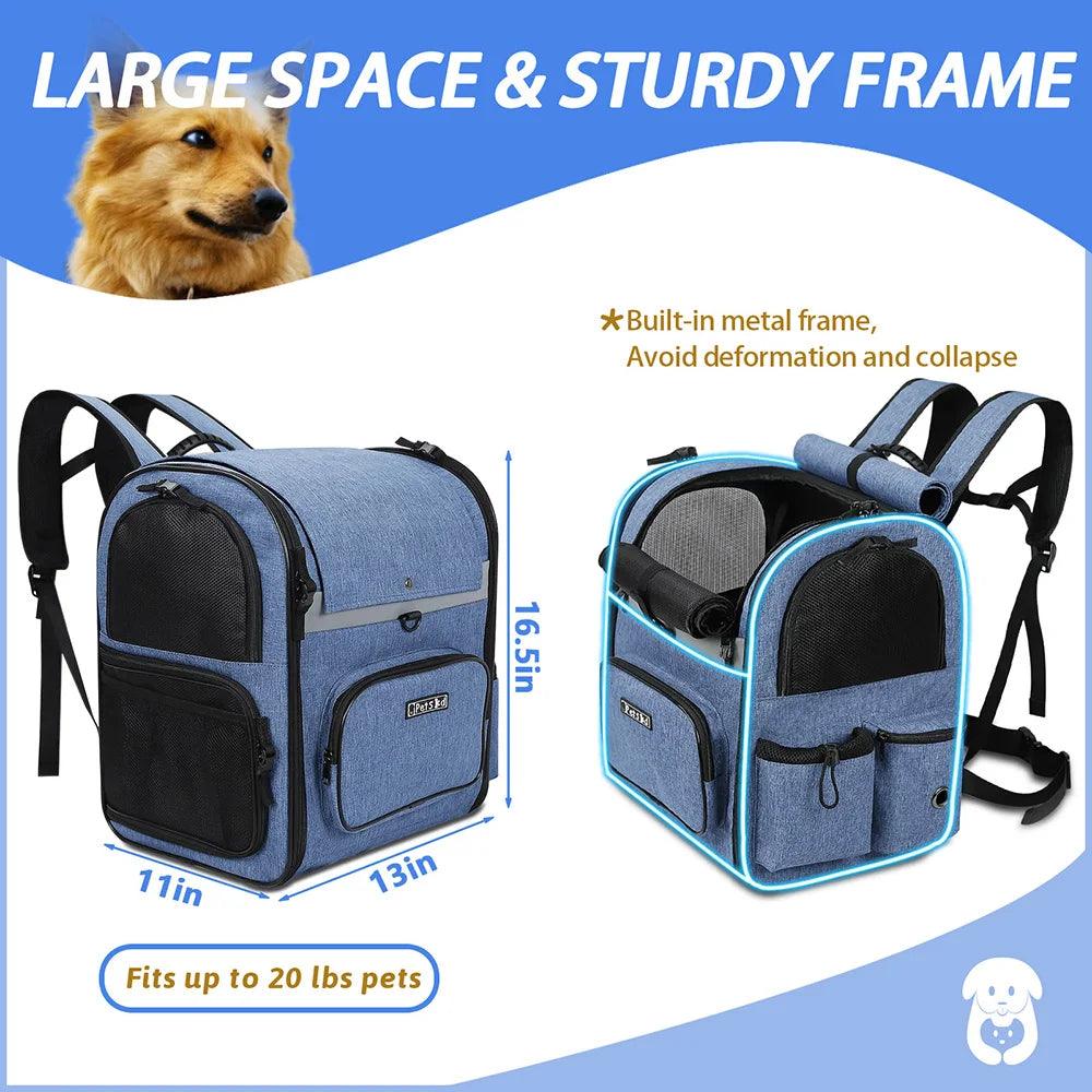 Dog Carrier Bag Pet Double Shoulder Backpack Sturdy Frame Breathable Foldable Dog Double Doors Bag Fits 20 lbs Pets Travel Set - Paws &amp; Purrfections