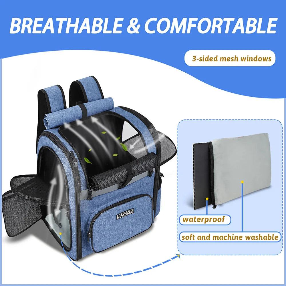 Dog Carrier Bag Pet Double Shoulder Backpack Sturdy Frame Breathable Foldable Dog Double Doors Bag Fits 20 lbs Pets Travel Set - Paws &amp; Purrfections