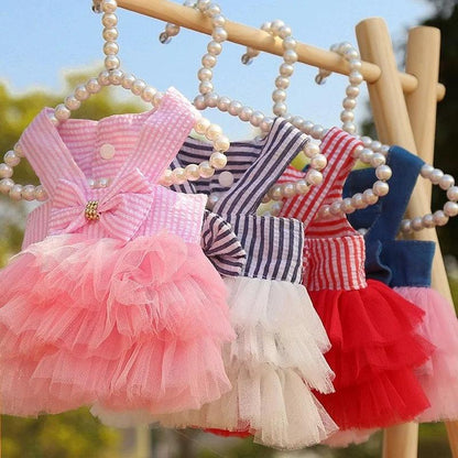 Dog Clothing Cat Clothing Pet Supplies Striped Suspender Mesh Skirt Dress Small and Medium-sized Dog Clothes for Pets - Paws &amp; Purrfections