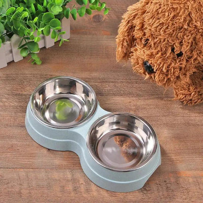 Dog Double Bowl Puppy Food Water Feeder Cute Stainless Steel Pets Drinking Dish Feeder Pets Supplies Feeding Dishes Dogs Bowl - Paws &amp; Purrfections