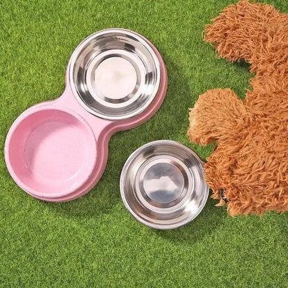 Dog Double Bowl Puppy Food Water Feeder Cute Stainless Steel Pets Drinking Dish Feeder Pets Supplies Feeding Dishes Dogs Bowl - Paws &amp; Purrfections