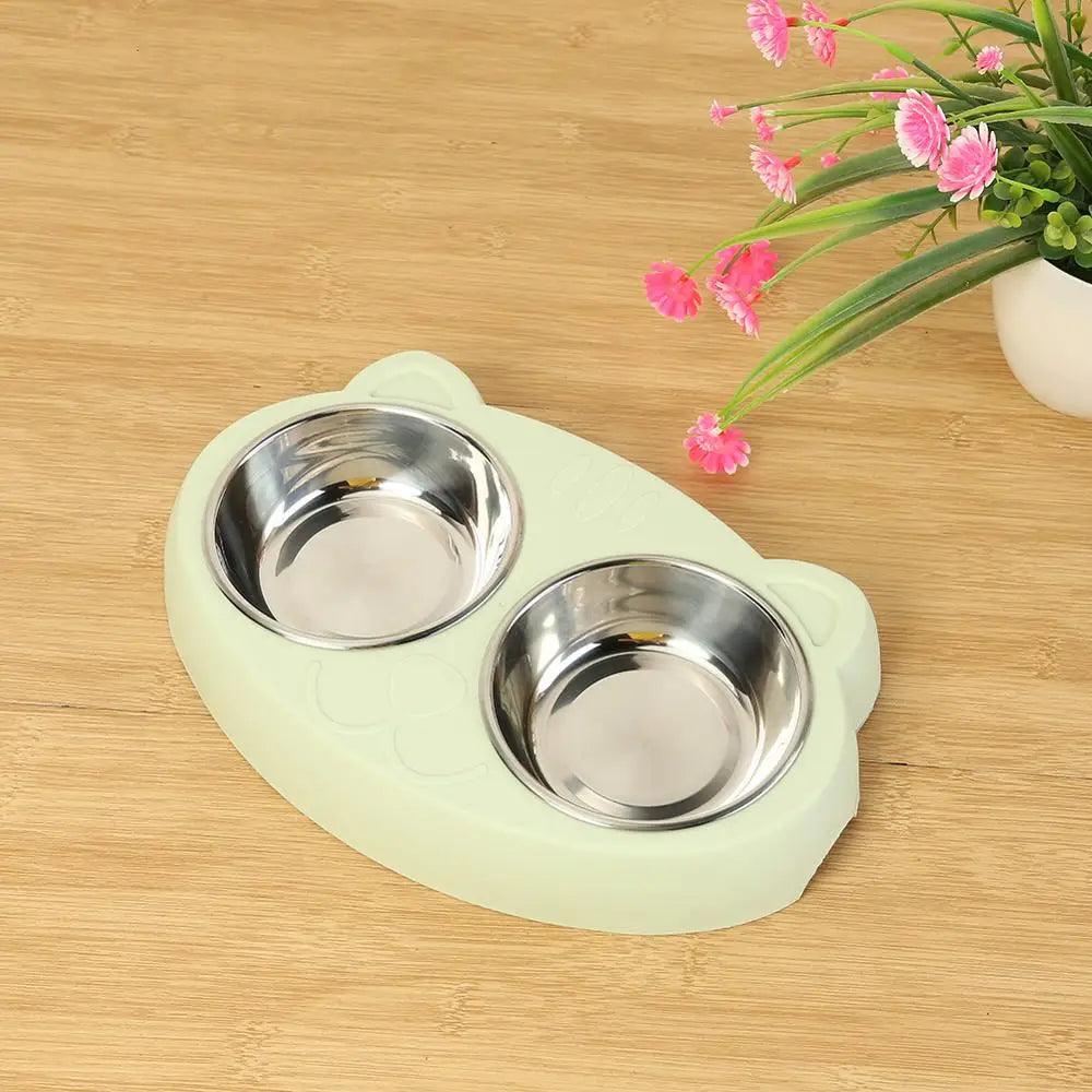 Dog Double Bowl Puppy Food Water Feeder Cute Stainless Steel Pets Drinking Dish Feeder Pets Supplies Feeding Dishes Dogs Bowl - Paws &amp; Purrfections