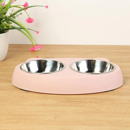 Dog Double Bowl Puppy Food Water Feeder Cute Stainless Steel Pets Drinking Dish Feeder Pets Supplies Feeding Dishes Dogs Bowl - Paws &amp; Purrfections