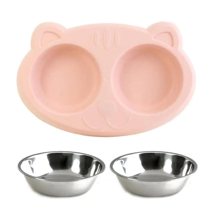 Dog Double Bowl Puppy Food Water Feeder Cute Stainless Steel Pets Drinking Dish Feeder Pets Supplies Feeding Dishes Dogs Bowl - Paws &amp; Purrfections