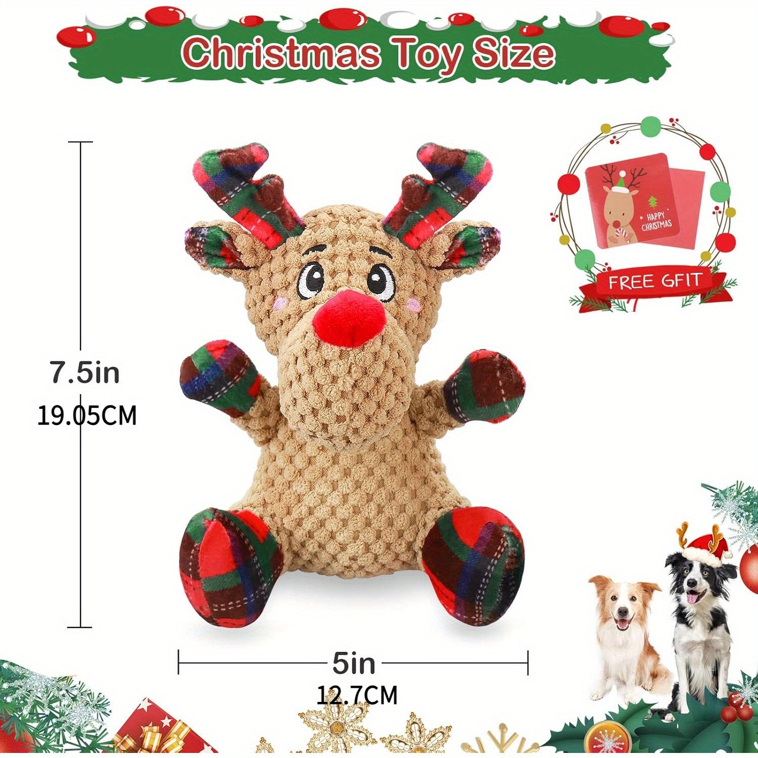 Rustic Reindeer Squeaky Dog Toy, Interactive Plush with Crinkle Paper, Cartoon Design, Soft Chew Toy for Puppies and Small Dogs, Training and Boredom Relief, No Batteries Included