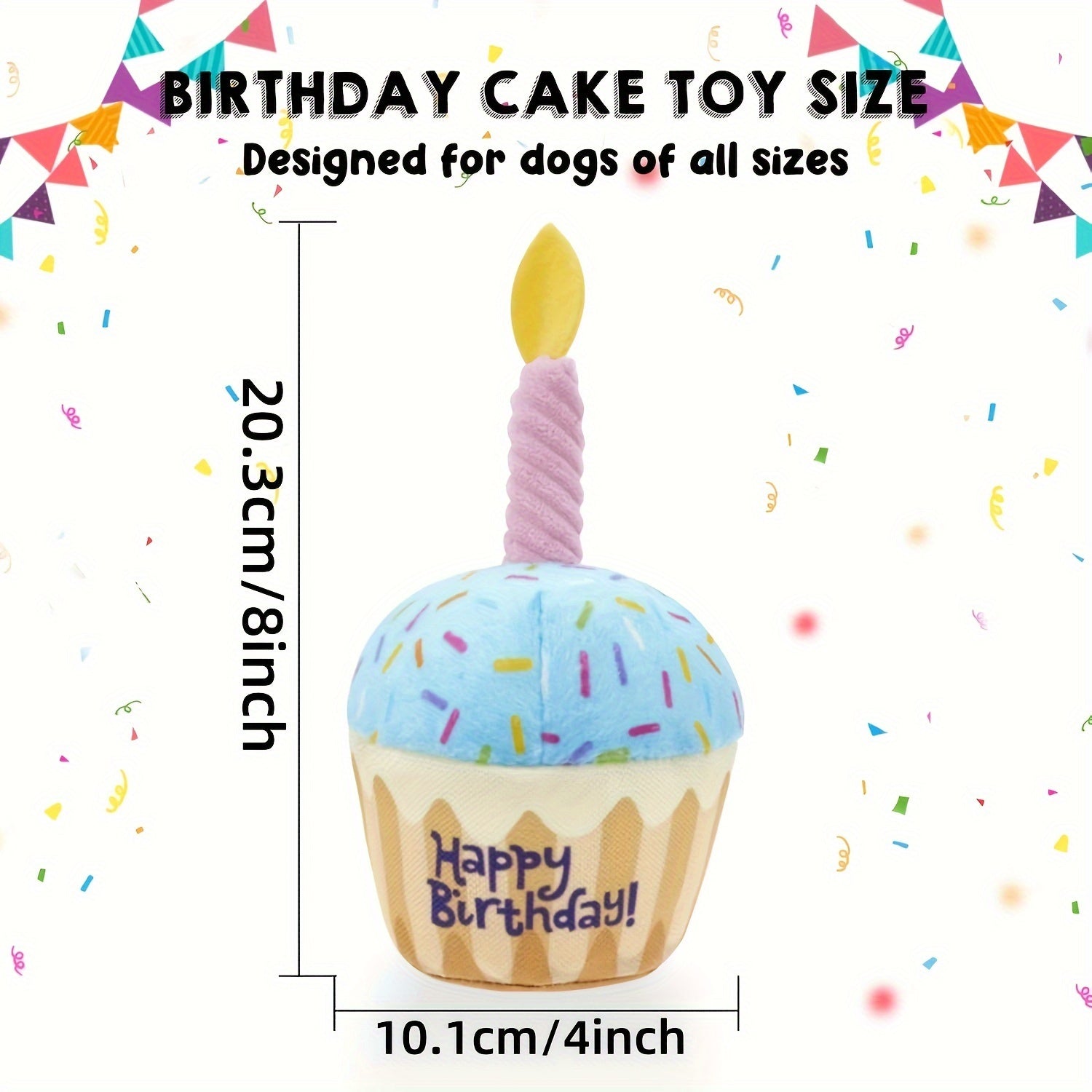 Squeaky Plush Dog Birthday Cake Toy - 20.32cm Party Favor for All Breeds, Durable Chew-Resistant Gift for Small to Large Pups