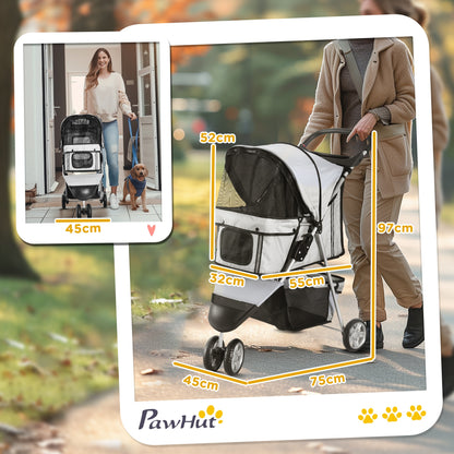 Pet Travel Stroller Cat Dog Pushchair Trolley Puppy Jogger Carrier 3 Wheels for Small Miniature Dogs (Grey)