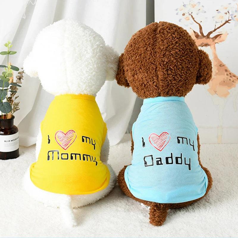 Lovely Mom Dad Pet Dog Clothes Summer Puppy Tshirt Vest for Small Dogs Shih Tzu Pug Shirts Wholesale Dog Clothing Pets Products - Paws &amp; Purrfections