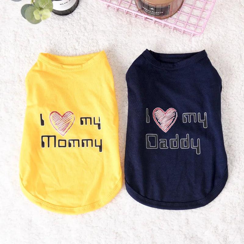 Lovely Mom Dad Pet Dog Clothes Summer Puppy Tshirt Vest for Small Dogs Shih Tzu Pug Shirts Wholesale Dog Clothing Pets Products - Paws &amp; Purrfections