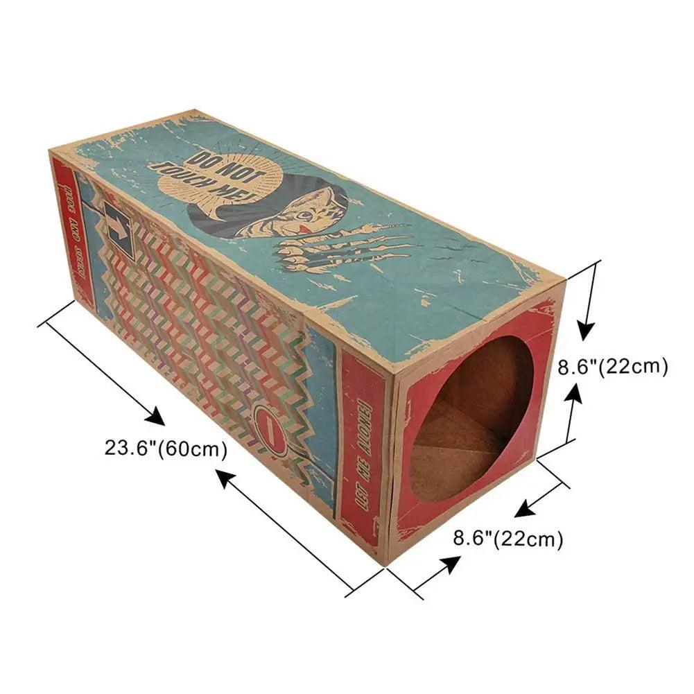 Pet Cat Toy Foldable Kraft Paper Box House Dual Way Tunnel Funny Print Cat House Toy Accessories Pets Supplies Dog Tunnel Tube - Paws &amp; Purrfections