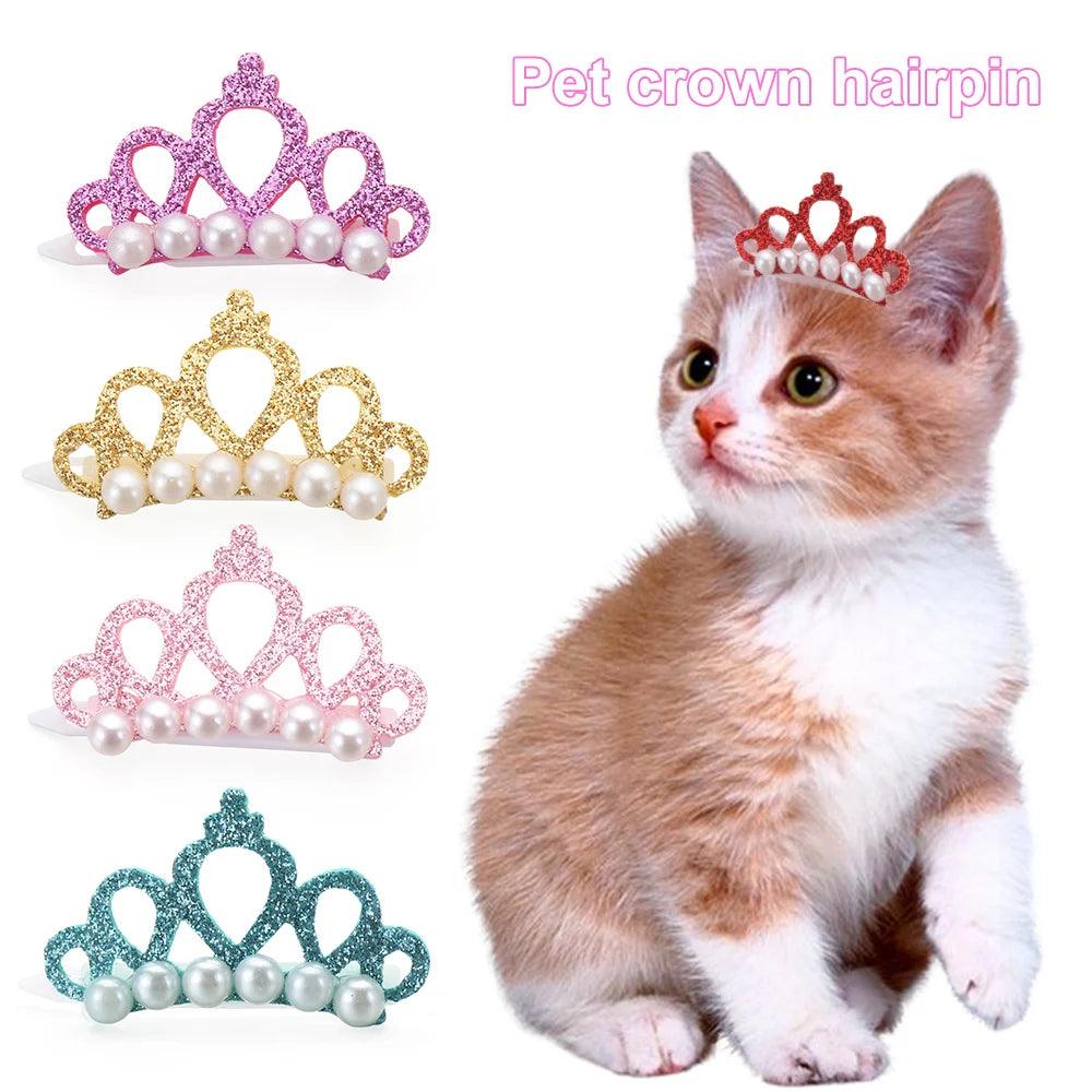 Pet Small Dogs Cat Faux Pearl Crown Shape Bows Hair Clips Head Decoration For Pets Puppy Hairpins Decor Grooming Accessoires - Paws &amp; Purrfections