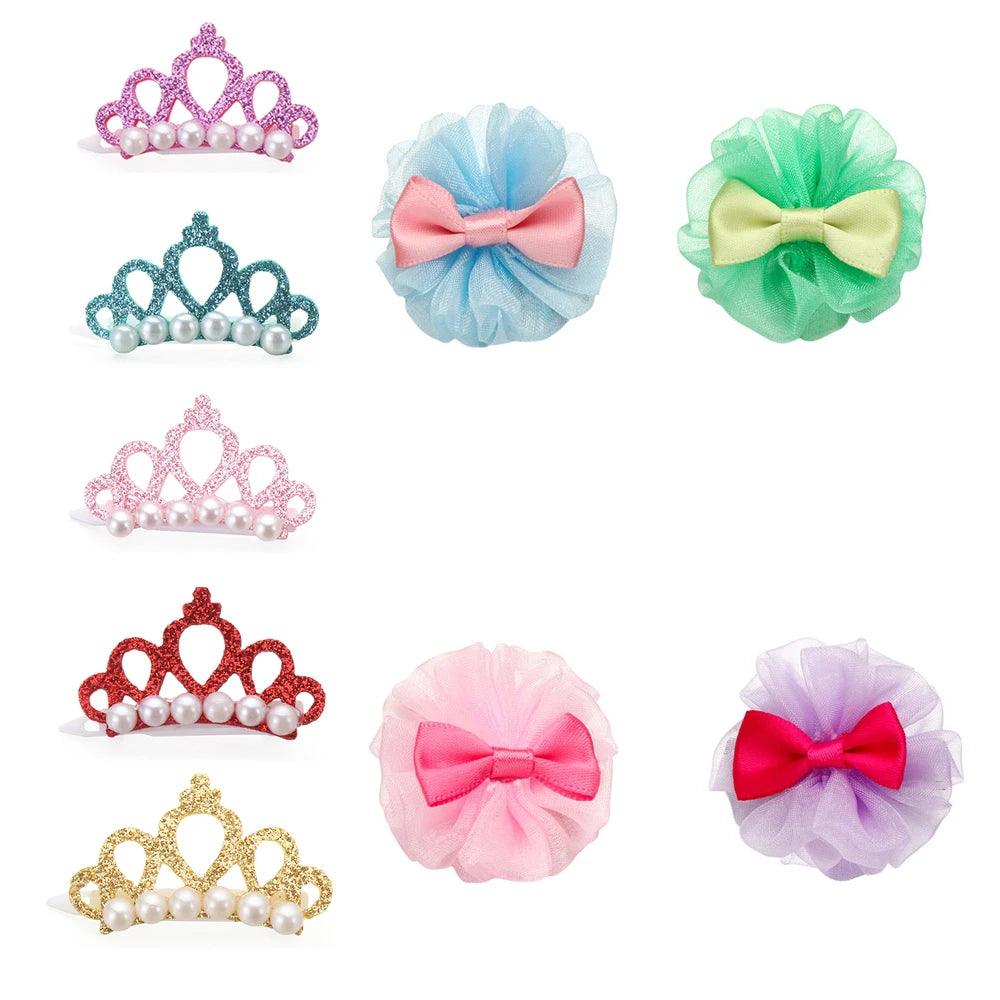 Pet Small Dogs Cat Faux Pearl Crown Shape Bows Hair Clips Head Decoration For Pets Puppy Hairpins Decor Grooming Accessoires - Paws &amp; Purrfections