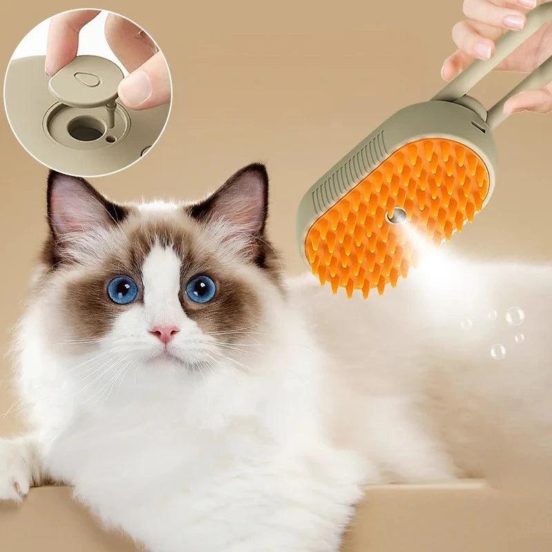 Pet Steam Brush Cat Dog Cleaning Steamy Spray Massage Beauty Comb 3 In 1 Hair Removal Grooming Supplies Pets Accessories - Paws &amp; Purrfections