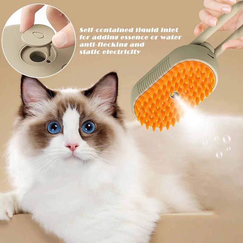 Pet Steam Brush Cat Dog Cleaning Steamy Spray Massage Beauty Comb 3 In 1 Hair Removal Grooming Supplies Pets Accessories - Paws &amp; Purrfections