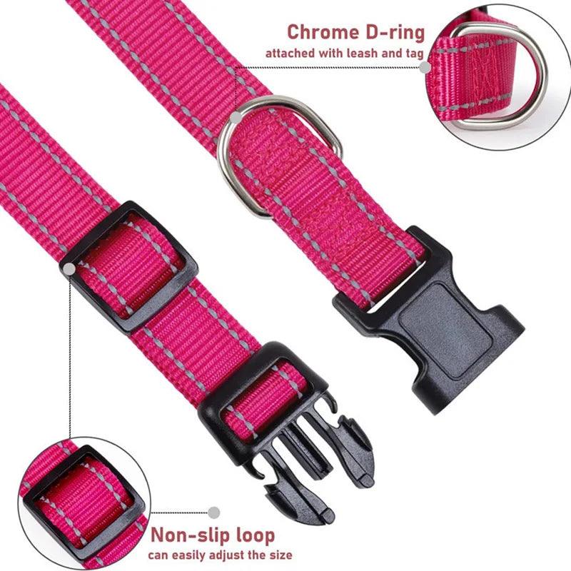 Reflective Dog Collar Strap With Adjustable Safety Nylon Pet Collar Pet Traction Rope Suitable For Small And Medium-Sized Pets - Paws &amp; Purrfections