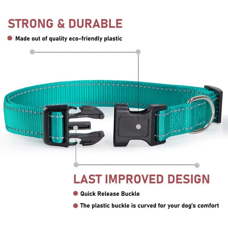 Reflective Dog Collar Strap With Adjustable Safety Nylon Pet Collar Pet Traction Rope Suitable For Small And Medium-Sized Pets - Paws &amp; Purrfections