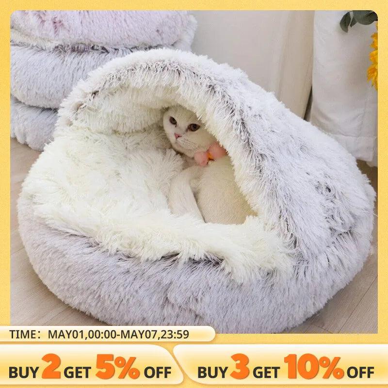 Soft Plush Round Cat Bed - Paws &amp; Purrfections