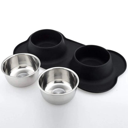 Stainless Steel Double Pet Bowl With Non-Skid Silicone Mat - Paws &amp; Purrfections