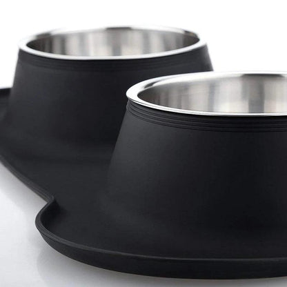 Stainless Steel Double Pet Bowl With Non-Skid Silicone Mat - Paws &amp; Purrfections