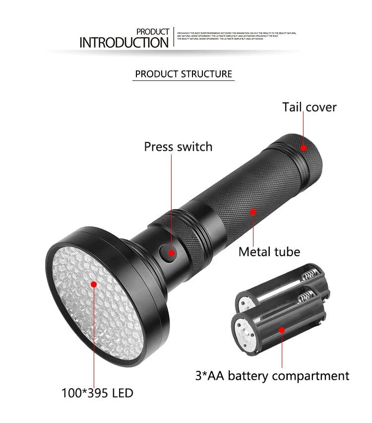 UV Flashlight 21/51/100 LED UV Light 395nm UV Flashlights Ultraviolet Torch Black Light Detector for Dry Pets Urine Stains Bug - Paws &amp; Purrfections